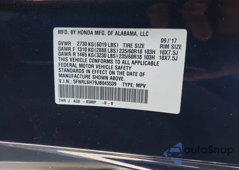 2018 Honda Odyssey Ex-L from USA, damaged, VIN 5FNRL6H79JB045539